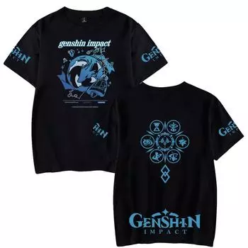 Genshin Impact Printing Women Men T Shirt Casual Дышащие футболки Funny Genshin Impact Loose Tees Shirts Street Oversize T Shirts Man XS белый