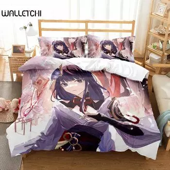 Genshin Impact Raiden Shogun наволочка постельное белье сумка мультфильм набор аниме настроить постельное белье украшение милый пододеяльник S 70x133cm 2pcs