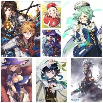Genshin Impact Series Posters White Paper Anime Girl Poster Mural Home Decor Study Bedroom Bar Cafe Decoration Painting Wall Art Prints 30x21cm