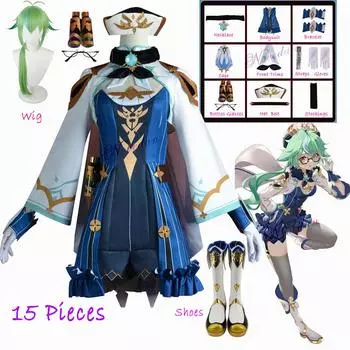 Genshin Impact Sucrose Косплей Костюм Genshin Sucrose Косплей Парик Обувь Сапоги Аниме Горничная Платье Лолиты Костюм для вечеринки Плюс Размер WigOnly-Wig&Genshin Impact