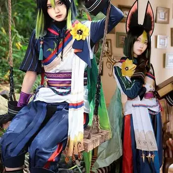Genshin Impact Tignari Косплей Костюм Подкладка Толстовки Брюки Хвост Парик Униформа Для взрослых Унисекс Женщины Мужчины Хэллоуин Карнавал Одежда для вечеринок Аниме 3xl