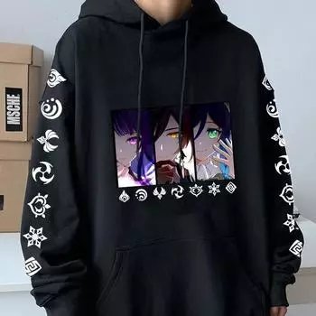 Genshin Impact Толстовка Venti Zhongli Raiden Shogun Плюс Размер Повседневный узор Эстетика Мужская толстовка в стиле хип-хоп L