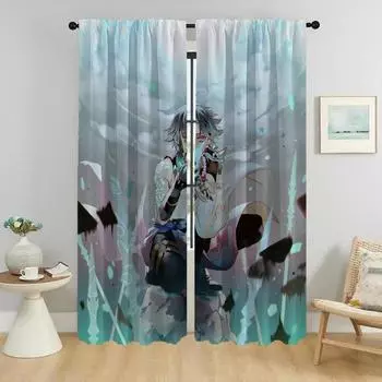 Genshin Impact Tulle для спальни, гостиной, занавесок, украшений на Хэллоуин, штор для детской комнаты, домашнего интерьера, 2 шт. W50xH70cmx2pcs
