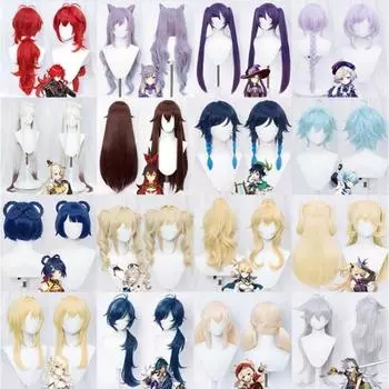 Genshin Impact Venti Diluc Zhongli Albedo Xiao Kaeya Ganyu Hutao Aether Tartaglia Klee Ningguang Rosaria Sucrose Косплей Парик One Size