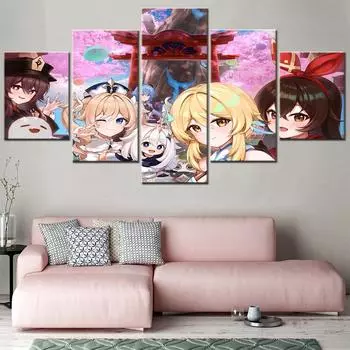 Genshin Impact Wall Art Холст Набор Эстетическая игра Аниме Рисунок Плакат Kawaii Домашний Декор Картина Детская комната Украшения Фотографии 20X35 20X45 20X55cm