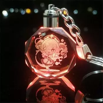 Genshin Impact Wendy Klee Keqing Qiqi Crystal Keychain Led Lightpendant Colorful Barbara,Bag Package