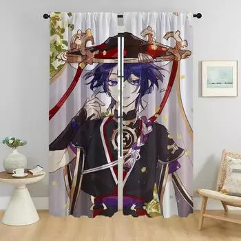 Genshin Impact Window Curtain for Room 2 Panel Shades Partition Kitchen Curtains for Camera Halloween Decoration Living Blackout W50xH70cmx2pcs