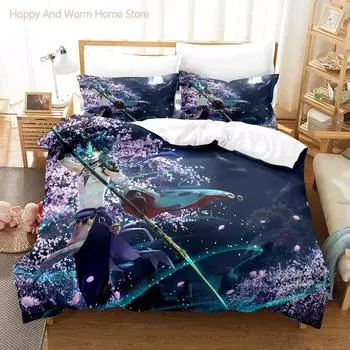 Genshin Impact Xiao Постельное белье Single Twin Full Queen King Size Bed Set Aldult Boys Bedroom Duvetcover Sets Bed Sheet Set EU single(135x200cm)