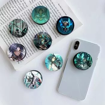 Genshin Impact Xiao Складной держатель для телефона Подставка для мобильного Surport для iPhone Huawei xiaomi samsung черный 3D Etui Pretty hoesjes Black
