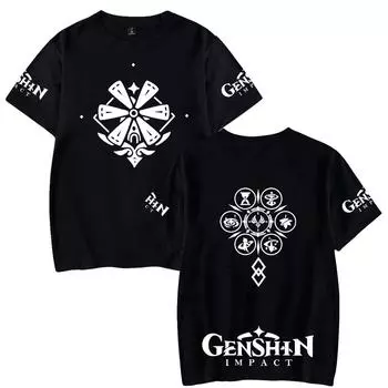 Genshin Impact Женские и мужские футболки Аниме-футболки с мультяшным принтом О-образным вырезом Оверсайз Короткие рукава Модная мужская одежда Уличная одежда XS белый