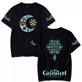 Genshin Impact Женские и мужские футболки с графическим принтом Футболка с принтом аниме О-образный вырез Оверсайз Короткие рукава Модная мужская одежда Уличная одежда XS белый