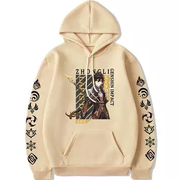 Genshin Impact Zhongli, мужские толстовки с капюшоном в стиле аниме, уличная одежда с графическим рисунком, женские зимние пуловеры, спортивный костюм, одежда для пар S чёрный