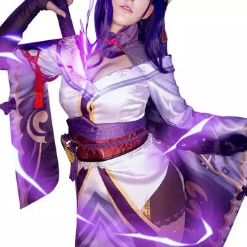 Genshin Lightning General Raiden Косплей с париком Парик включен Isshin Jodo General Raiden Косплей Костюм Genshin Baal Косплей с париком Genshin Impact