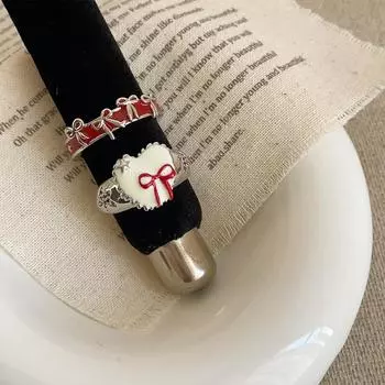 Gentle And Sweet Oil Dripping Love Bow Open Ring Female Niche Temperament Elegant Commuting Versatile Ring Ring