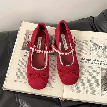 Gentle bow pearl Mary Jane shoes women s spring new temperament elegant single shoes 35
