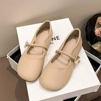 Gentle evening shoes flat single shoes women s summer new comfortable not tired feet Mary Jane soft-soled beanie shoes 35 абрикосовый
