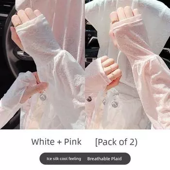 Gentle Fairy Lady Wind Lace Sun Protection Ice Sleeve Thin Driving Sun Protection Loose Oversleeve Female Viscose Fiber Oversleeve Summer Breathable White + pink [2 pairs]]