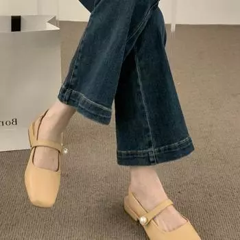 Gentle fairy style with skirt evening shoes low heel bag head sandals women s shoes simple and versatile rear empty square head single shoes 35