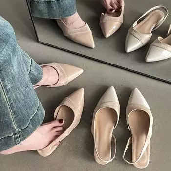 Gentle fairy thick heel single shoes female 2025 spring and summer new French temperament elegant pointed head shallow mouth bag head sandals 35 розовый