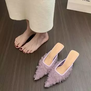 Gentle fairy with skirt half slippers spring new temperament sandals bag head thin heels slippers woman 34