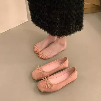 Gentle flat-soled evening shoes French silver new Chinese single shoes women s Doudou shoes new spring and summer soft-soled ballet shoes 35 розовый
