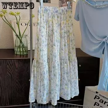 Gentle French Floral Skirt Summer New Small Fresh Long Skirt High Waist Slimming Half Body Skirt A-line Cake Skirt S