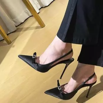 Gentle ladylike high-heeled sandals 2024 thin heels, nude, light mouth bow, pointed head, not tired, high-end feet feel cool 34 шампанского