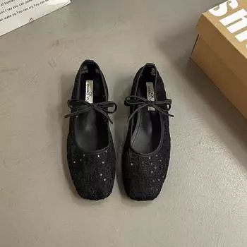 Gentle Mary Jane shoes spring and summer elegant hollow lace single shoes shallow mouth inner heightening shoes 35