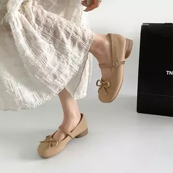 Gentle Mary Jane shoes women s spring and summer new bow comfortable flat heel leather shoes small single shoes women s trend 35