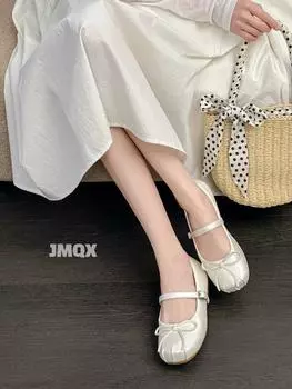 Gentle matching skirt ballet single shoes women s summer new silver soft flat bottom one pedal beanie shoes 35 бежевый