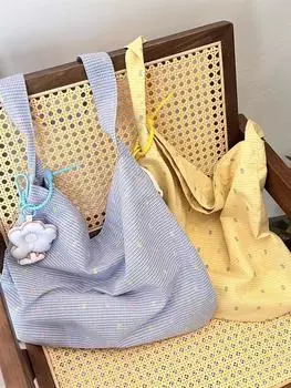 Нежная молочно-желтая летняя сумка в горошек, большая вместимость, маленькая, свежая, модная женская сумка через плечо, сумка через подмышку