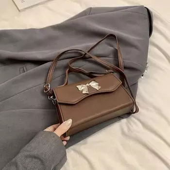Gentle Niche Design Versatile Bow Handbag Spring And Summer Versatile Messenger Bag Small Square Bag коричневый