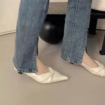 Gentle pleated sandals kink design pointed sandals women s rear empty bag head thin heel shallow mouth short heel women s shoes 34