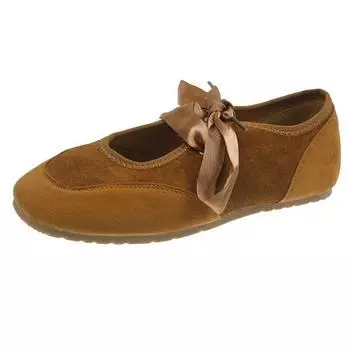 Gentle shallow mouth square head Mary Jane shoes women s autumn and winter new lace-up single shoes women s flat ballet shoes 35