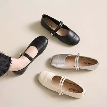 Gentle Single Shoes Female Hundred with Flat Bottom Summer and Fall Mary Jane Shoes Grandmother Boat Shoes 35 серебряный