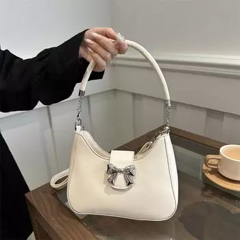 Gentle Texture Simple Bow Handbag Spring Versatile Messenger Bag Underarm Bag Women S Bag белый