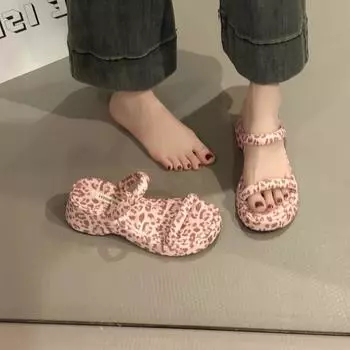 Gentle thick-soled wedge cool slippers women s new summer one-word drag sweet and elegant sandals 35