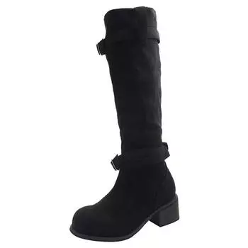 Gentle tie three wear round head pleated lazy wind comfortable stack boots 2025 autumn Korean version belt buckle boots women 35