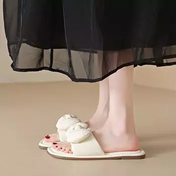 Gentle wind flat-bottomed bow 2025 spring and summer new outer wear one-word drag with skirt cool slippers 35