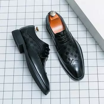 Gentleman Brogue Business Leather Shoes Men Office Shoes Lace-up Shoes Office Shoes Leisure Work Shoes Social Shoe Plus Size 48 38 чёрный