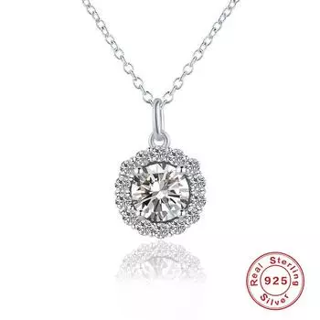 Genuine 1 Carat Moissanite Pendant, Round Bag Moissanite Necklace, Holiday Gift. 925 Silver