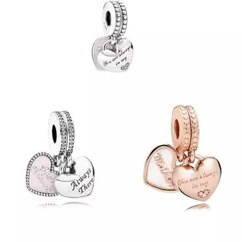 Genuine 925 Sterling Silver Charm White Enamel Rose Mother And Daughter Hearts Beads Fit Bracelet & Necklace Jewelry