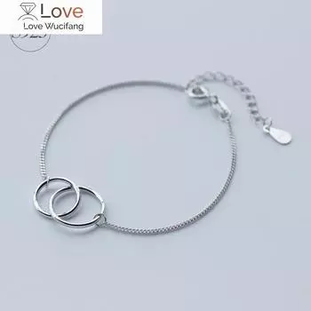 Подлинный браслет-цепочка из стерлингового серебра 925 пробы с двойными переплетенными круглыми кругами любви Adjustable
