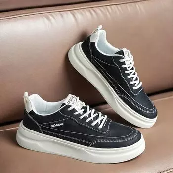 Genuine autumn and winter trendy men s shoes simple and versatile board shoes 2024 new fashionable thick-soled heightening casual shoes breathable 39 чёрный