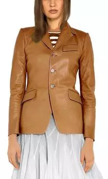 Genuine Classic Button Party Blazer Real Lambskin Leather Beige Stylish Women S бежевый
