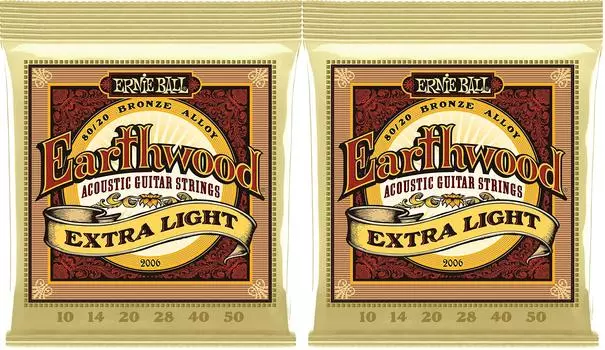 Genuine ERNIE BALL 2006 Acoustic Guitar Strings EARTHWOOD BRONZE EXTRA LIGHT 2Set Pack (10-50) 80/20