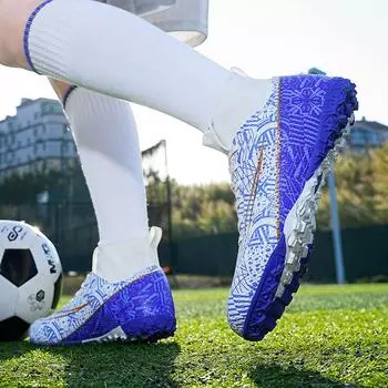 Genuine football shoes men s high-top long nails ag adult boys and students broken nails tf artificial grass training football shoes women 32
