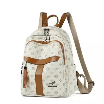 Genuine Goods Kangaroo Leather Backpack Women 2025 New Arrival Fashion Mummy Casual Backpack Cowhide Large Capacity Travel Bag White with yellow