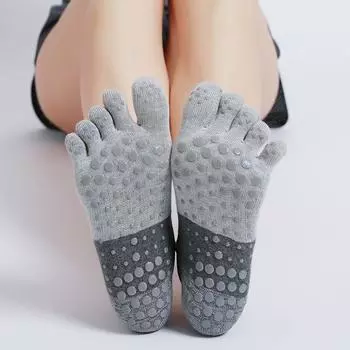 Genuine Goods Widened Strap Five-Finger Professional Non-Slip Yoga Socks Women s Split Toe Colorblock Breathable Pilates Socks Light gray