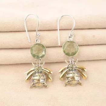 Genuine Green Amethyst Gemstone 925 Sterling Silver Handmade Jewelry Earrings 2 EE-154-20